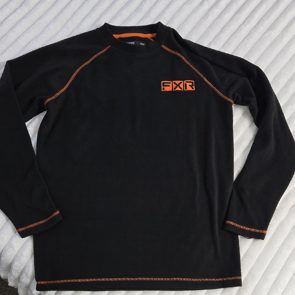 SXR Men's Black Crewneck Sweater with Orange Accents